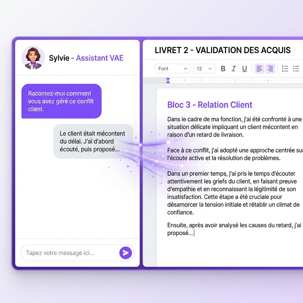 Interface de Sylvie, l'assistante VAE